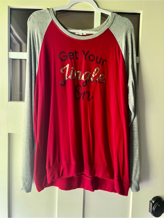 Maurices Sweaters - Maurices Red & Gray Raglan 'Get Your Jingle On' Long Sleeve Christmas Shirt XXL